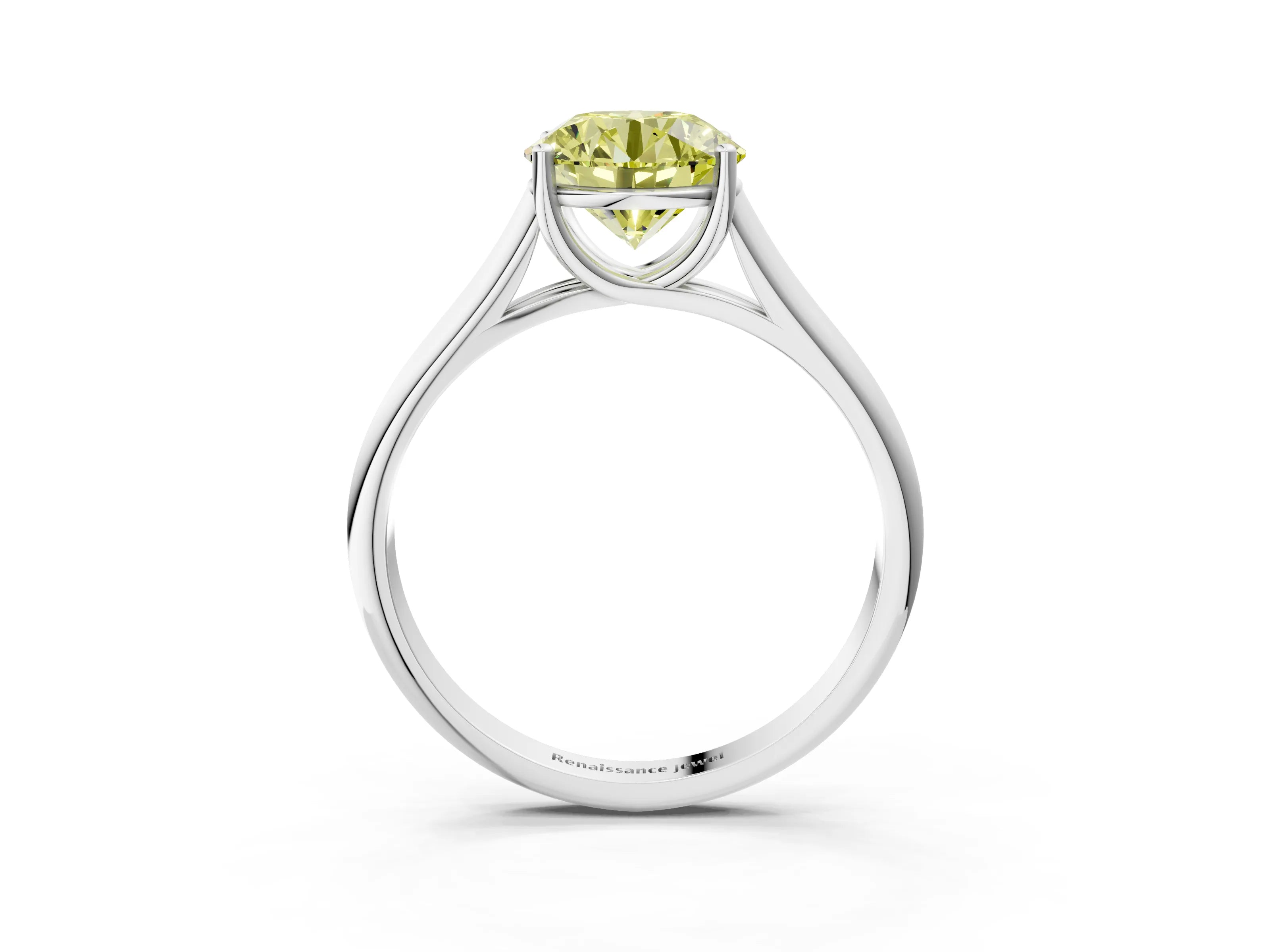 White gold Fancy Yellow Round Cut Cut Diamond Solitaire Engagement Ring with Tapered Plain Band and Four-Prong Setting_15