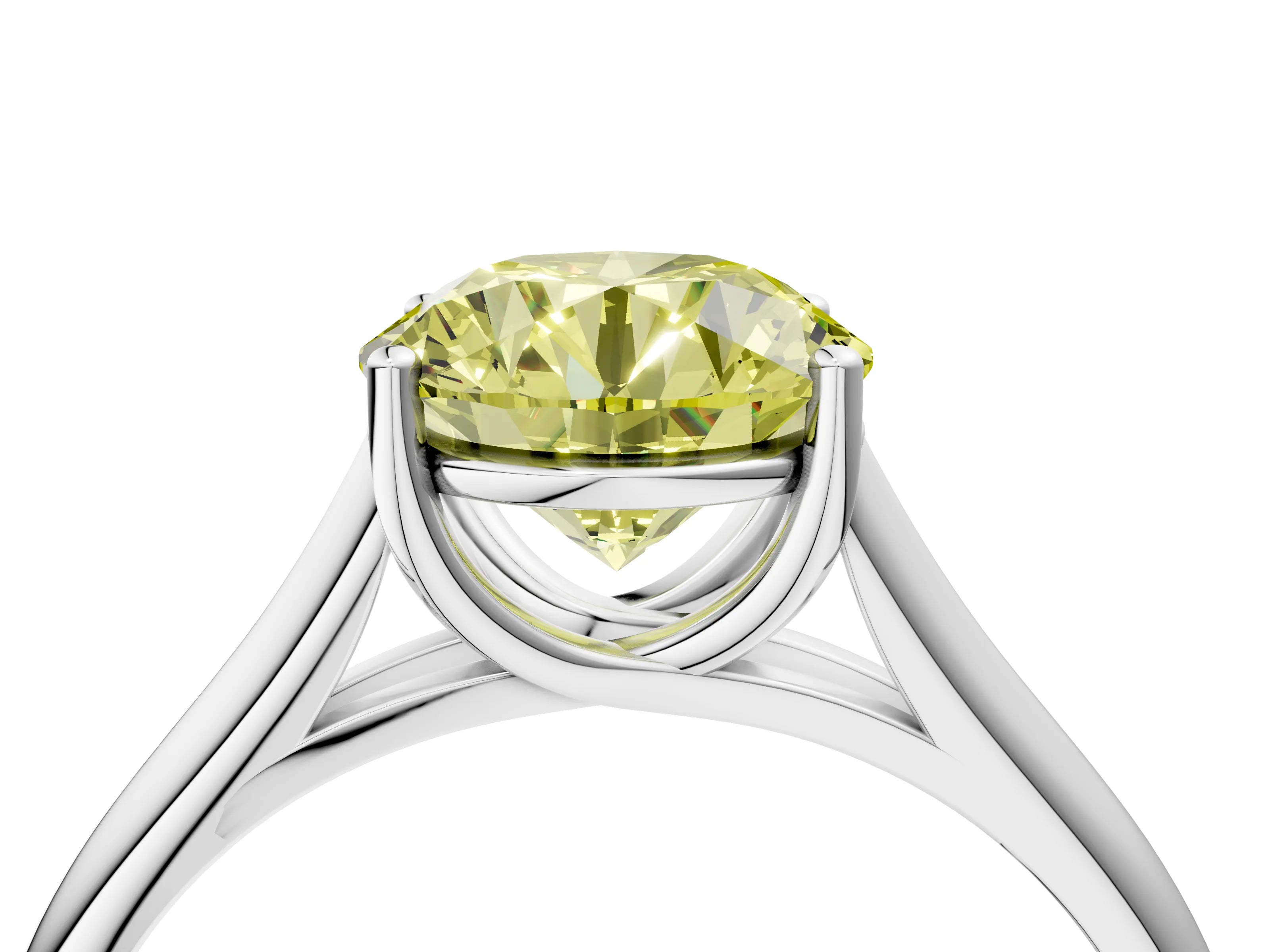 White gold Fancy Yellow Round Cut Cut Diamond Solitaire Engagement Ring with Tapered Plain Band and Four-Prong Setting_16