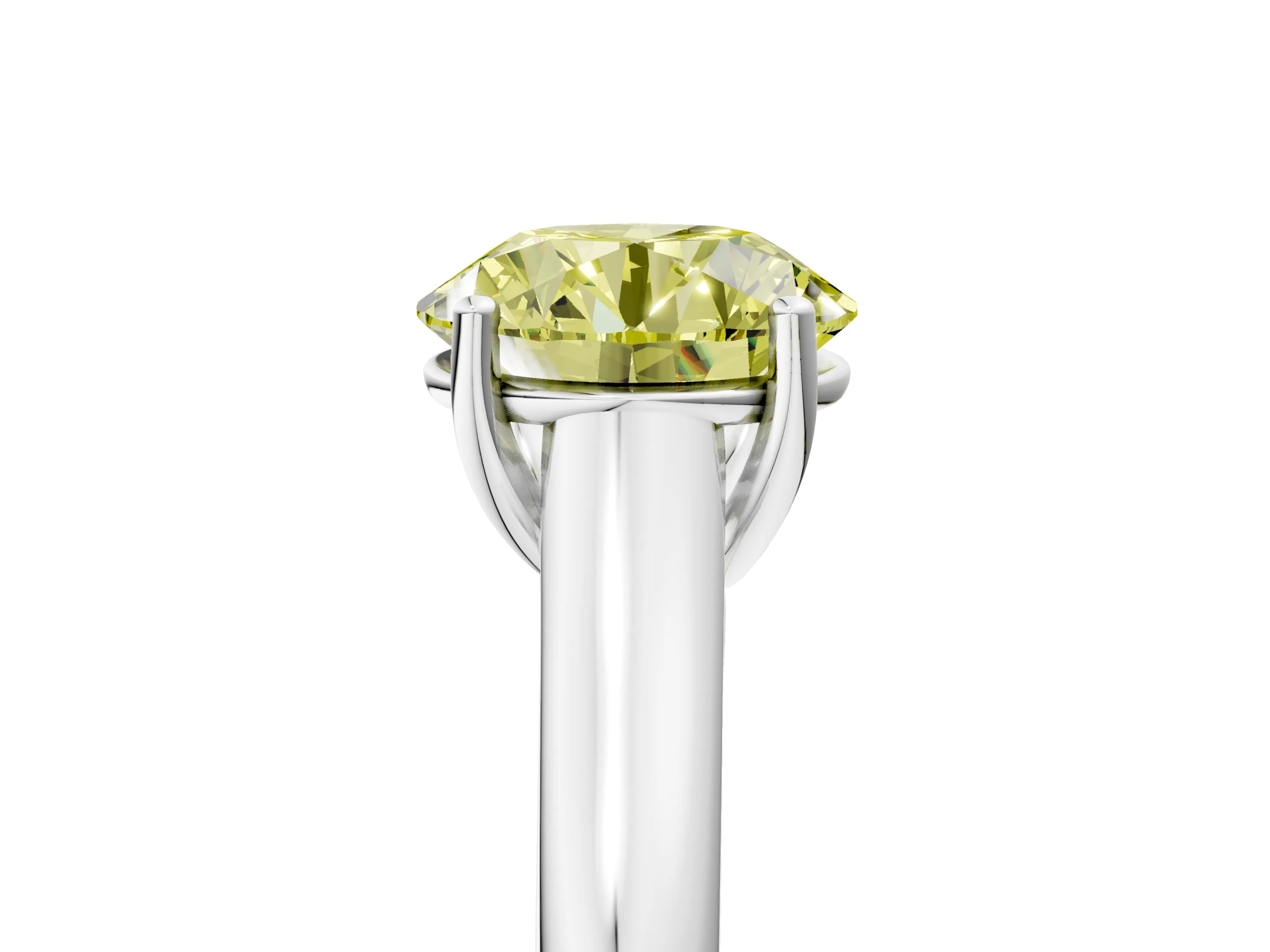 White gold Fancy Yellow Round Cut Cut Diamond Solitaire Engagement Ring with Tapered Plain Band and Four-Prong Setting_17