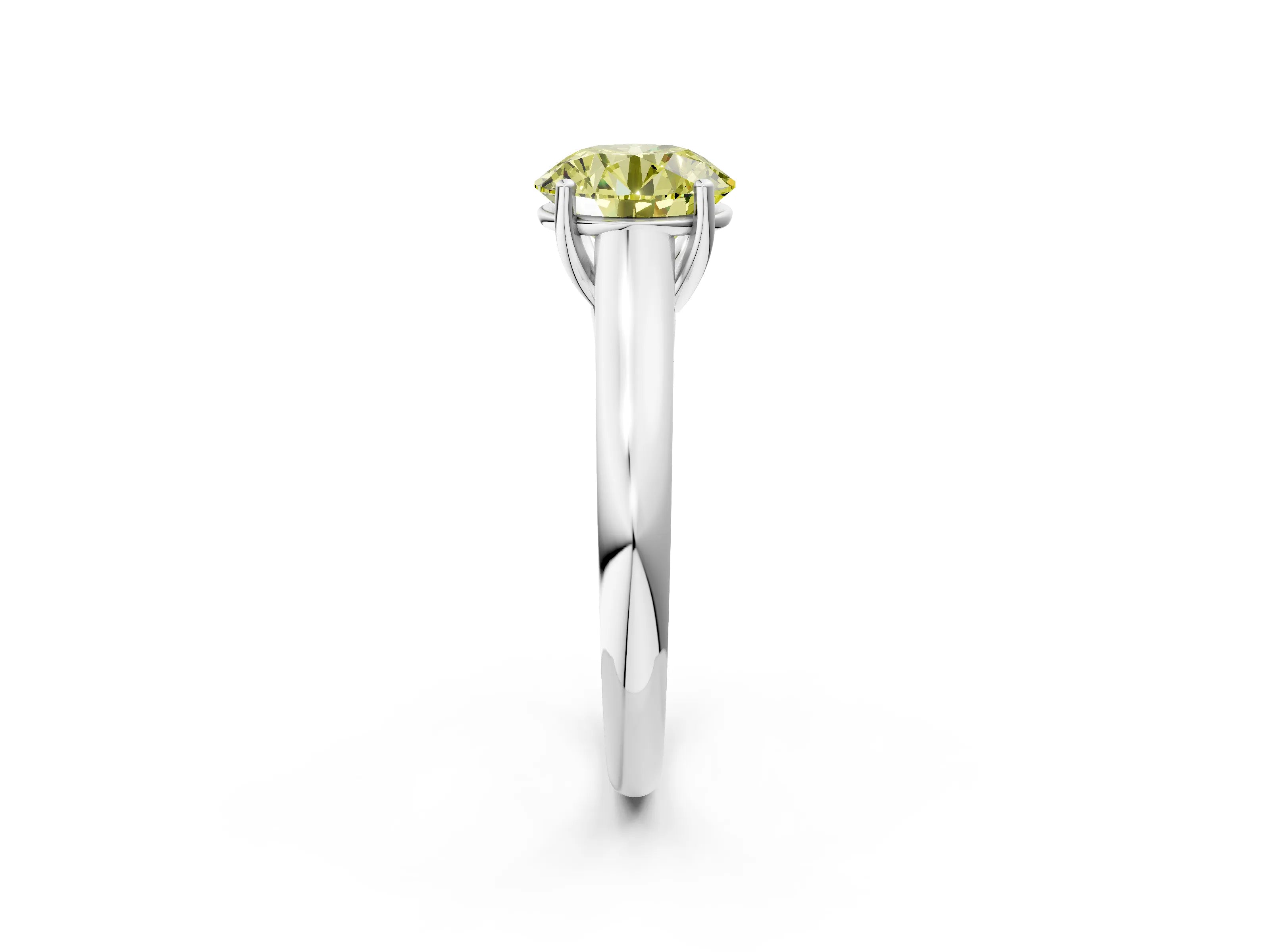 White gold Fancy Yellow Round Cut Cut Diamond Solitaire Engagement Ring with Tapered Plain Band and Four-Prong Setting_2