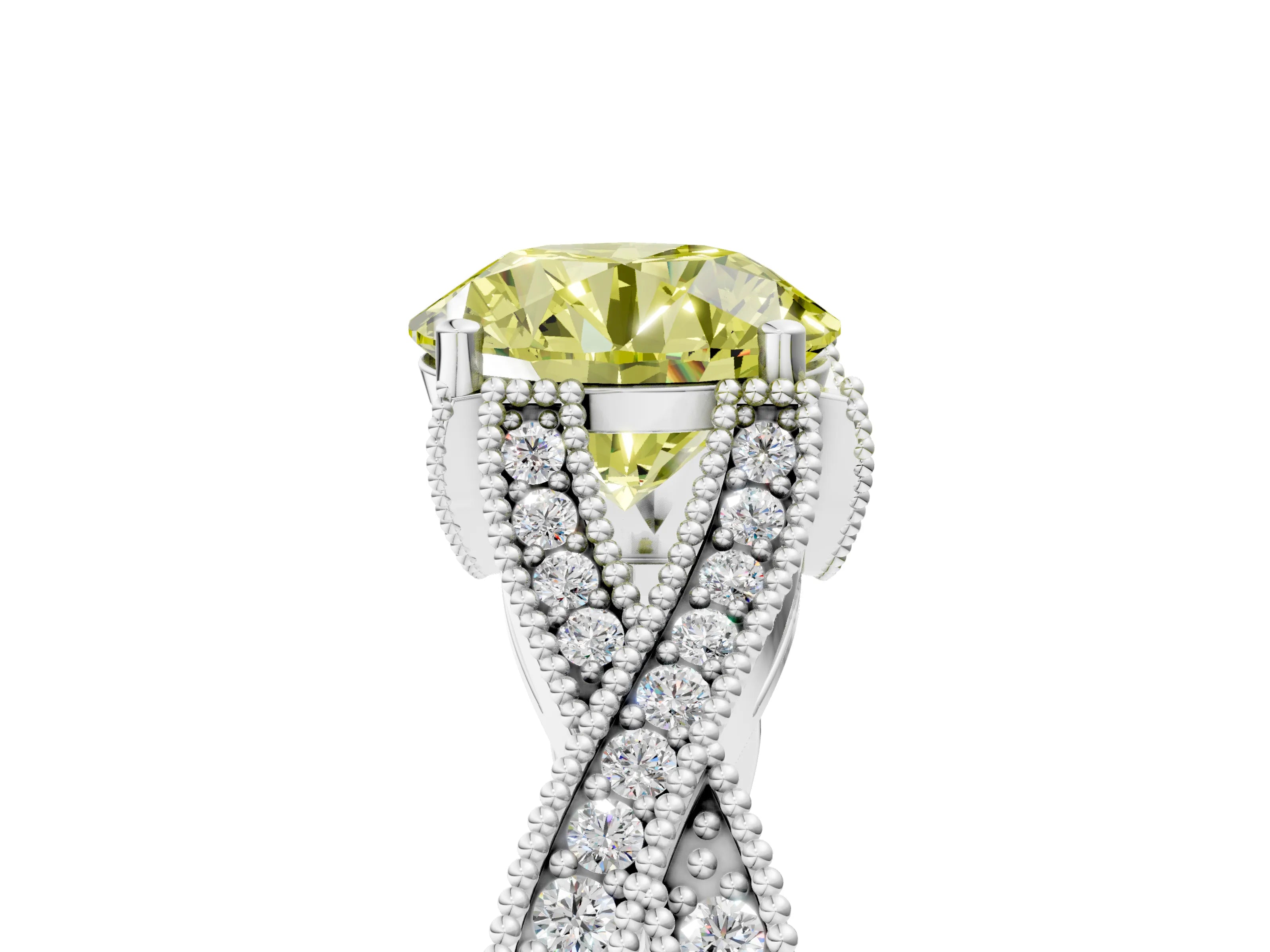 White gold Fancy Yellow Round Cut Cut Diamond Twisted Band with Milgrain Pave Setting and Four-Prong Setting_11