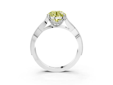 White gold Fancy Yellow Round Cut Cut Diamond Twisted Band with Milgrain Pave Setting and Four-Prong Setting_15