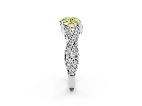 White gold Fancy Yellow Round Cut Cut Diamond Twisted Band with Milgrain Pave Setting and Four-Prong Setting_2