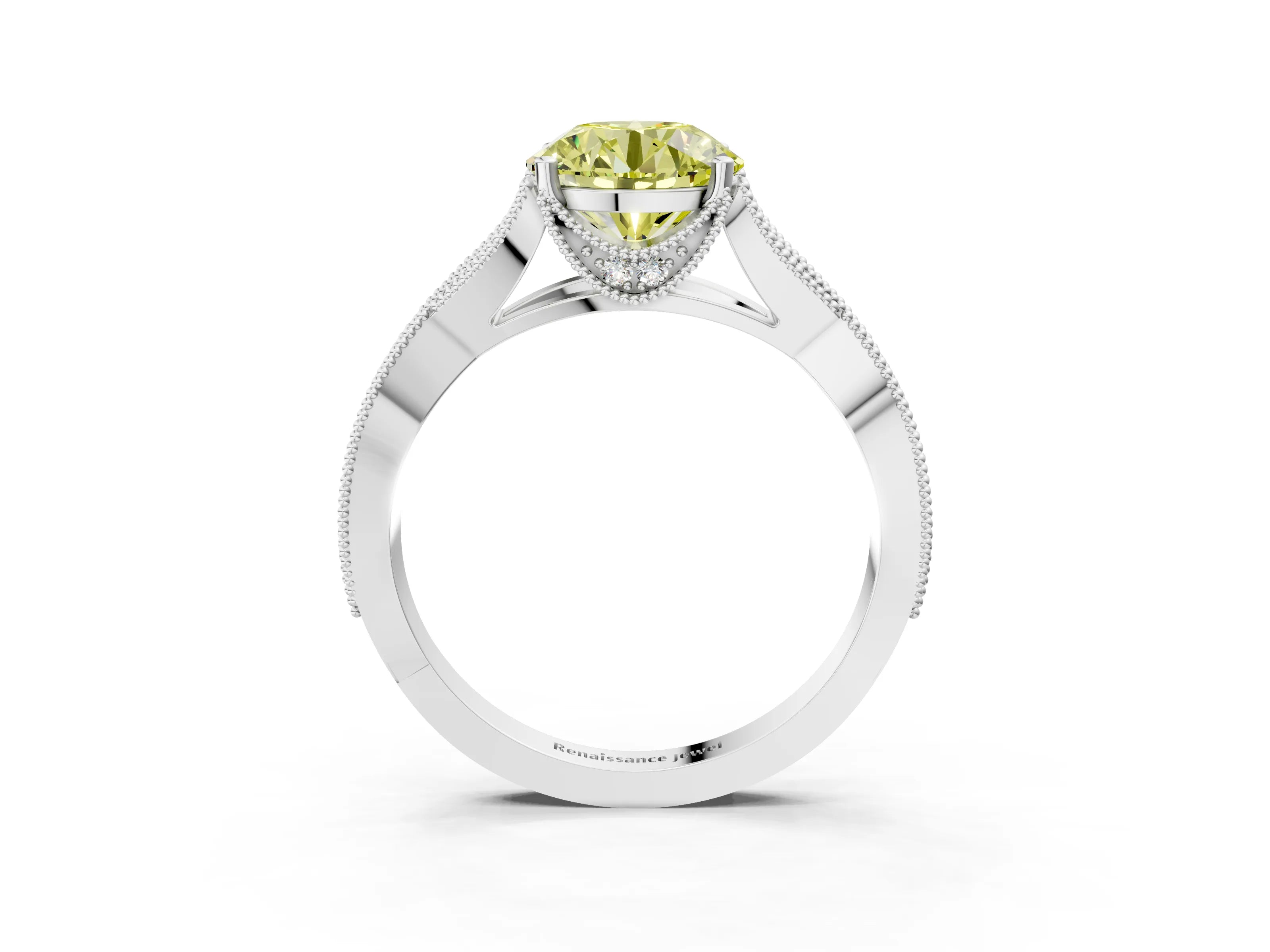 White gold Fancy Yellow Round Cut Cut Diamond Twisted Band with Milgrain Pave Setting and Four-Prong Setting_3