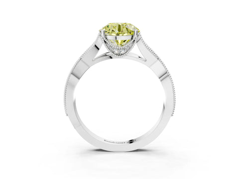 White gold Fancy Yellow Round Cut Cut Diamond Twisted Band with Milgrain Pave Setting and Four-Prong Setting_3