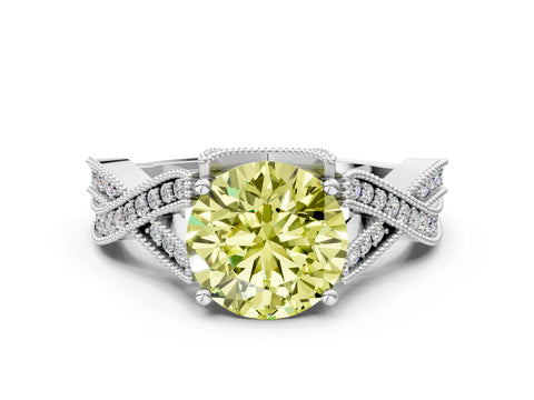 White gold Fancy Yellow Round Cut Cut Diamond Twisted Band with Milgrain Pave Setting and Four-Prong Setting_4