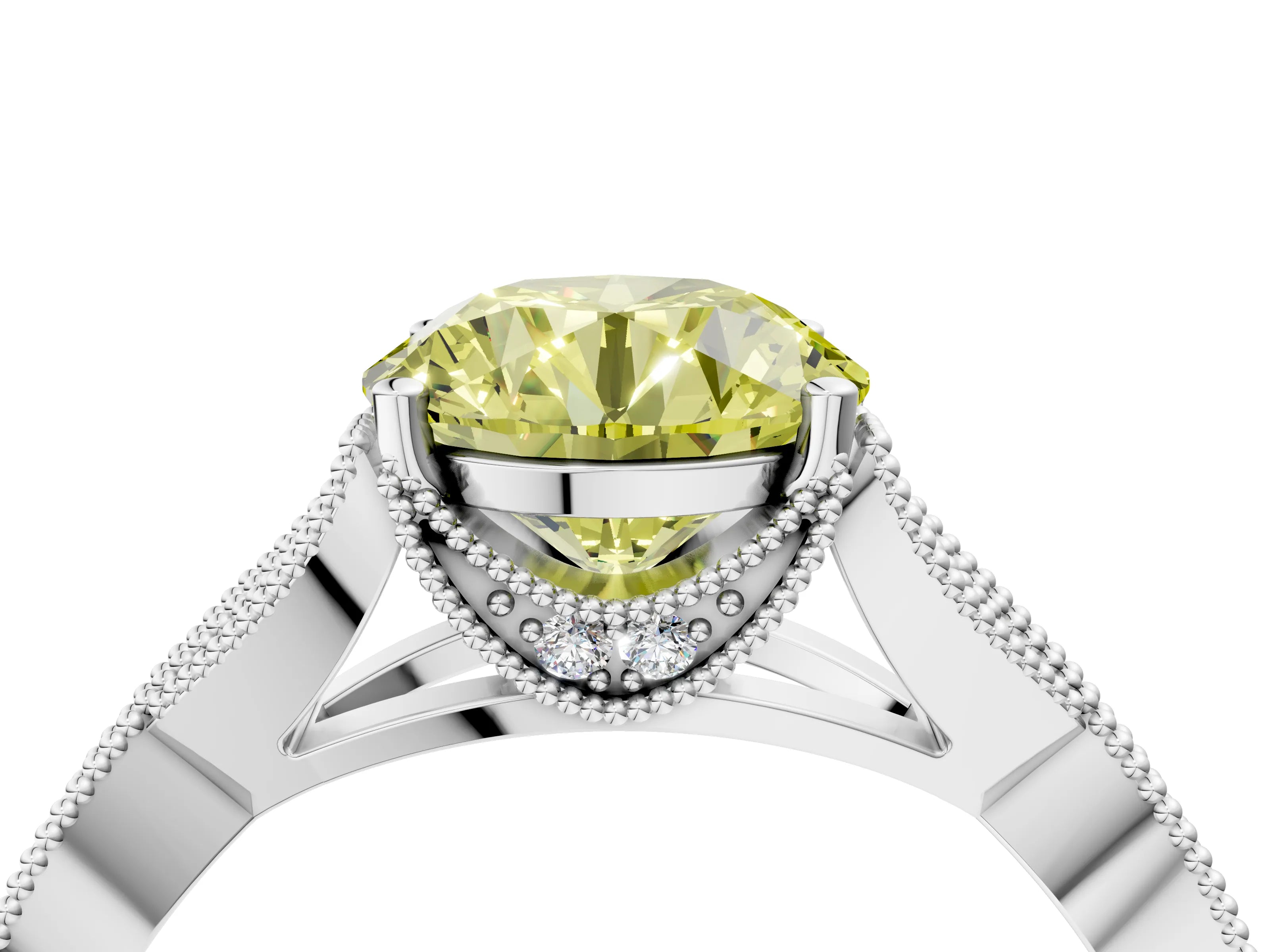 White gold Fancy Yellow Round Cut Cut Diamond Twisted Band with Milgrain Pave Setting and Four-Prong Setting_8