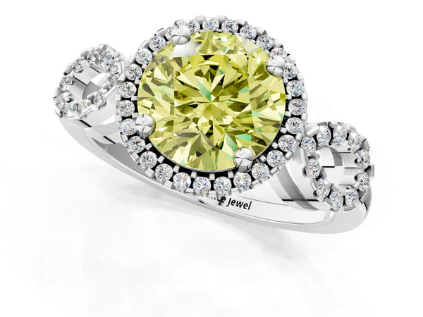 White Gold Round Pave Infinity Halo Engagement Ring Setting for Fancy Yellow Center