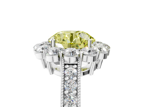 White gold Fancy Yellow Round Cut Cut Halo Diamond Pavé Engagement Ring with Milgrain Detailing_17