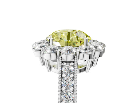 White gold Fancy Yellow Round Cut Cut Halo Diamond Pavé Engagement Ring with Milgrain Detailing_5