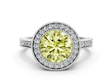 White gold Fancy Yellow Round Cut Cut Halo Pavé Diamond Ring