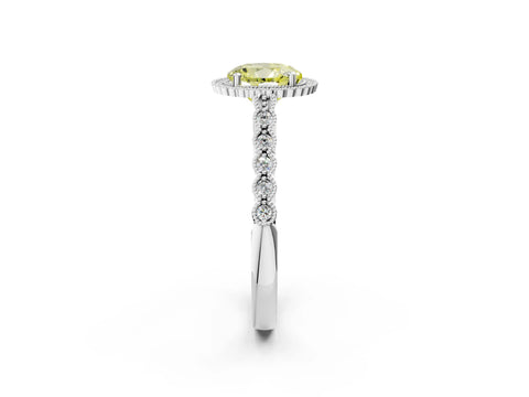 White gold Fancy Yellow Round Cut Cut Halo Pavé Solitaire Ring with Milgrain Band_14