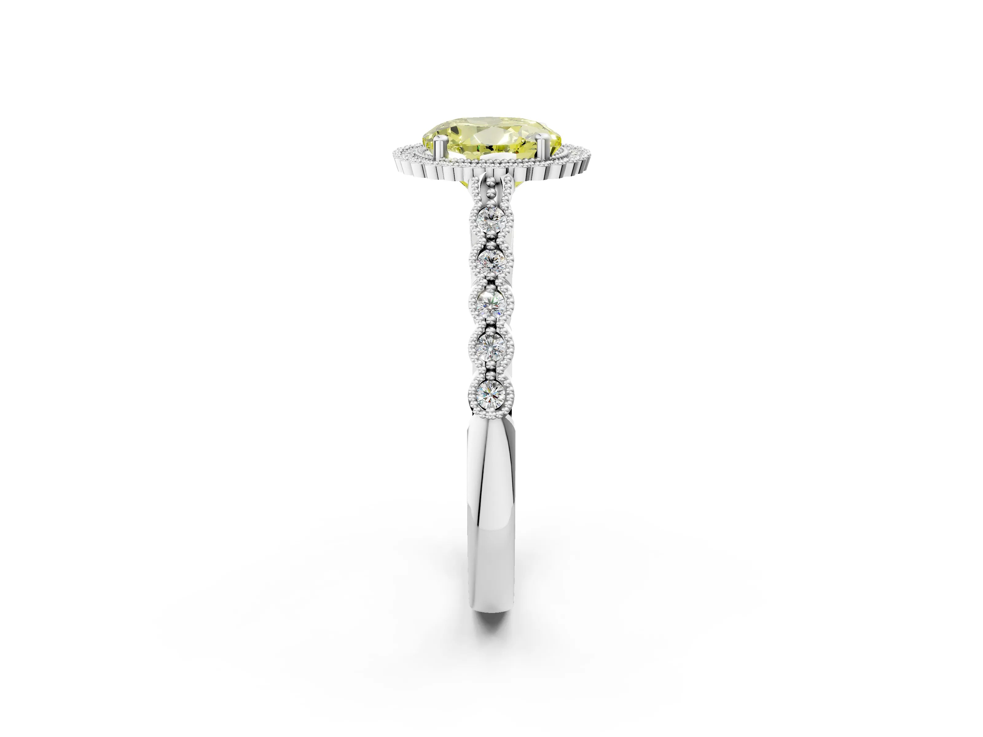 White gold Fancy Yellow Round Cut Cut Halo Pavé Solitaire Ring with Milgrain Band_14