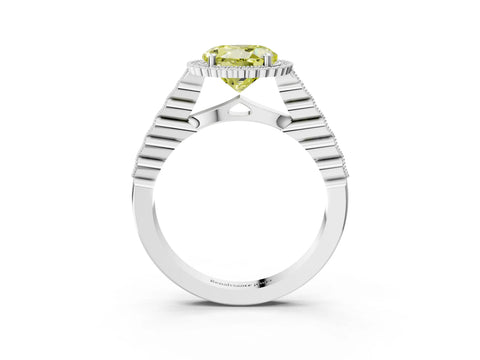 White gold Fancy Yellow Round Cut Cut Halo Pavé Solitaire Ring with Milgrain Band_15