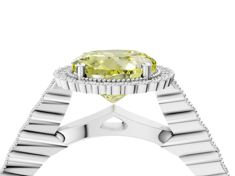 White gold Fancy Yellow Round Cut Cut Halo Pavé Solitaire Ring with Milgrain Band_16
