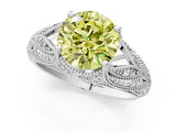White gold Fancy Yellow Round Cut Cut Milgrain Pave Diamond Engagement Ring with Four-Prong Setting_4