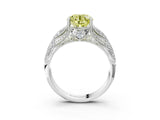 White gold Fancy Yellow Round Cut Cut Milgrain Pave Diamond Engagement Ring with Four-Prong Setting_6