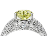 White gold Fancy Yellow Round Cut Cut Milgrain Pave Diamond Engagement Ring with Four-Prong Setting_7