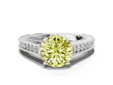 White gold Fancy Yellow Round Cut Cut Pave Band Milgrain Solitaire Ring_18