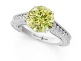 White gold Fancy Yellow Round Cut Cut Pave Band Milgrain Solitaire Ring_19