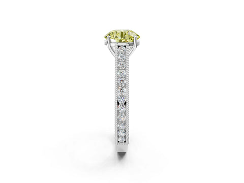 White gold Fancy Yellow Round Cut Cut Pave Band Milgrain Solitaire Ring_20