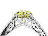 White gold Fancy Yellow Round Cut Cut Pave Band Milgrain Solitaire Ring_22