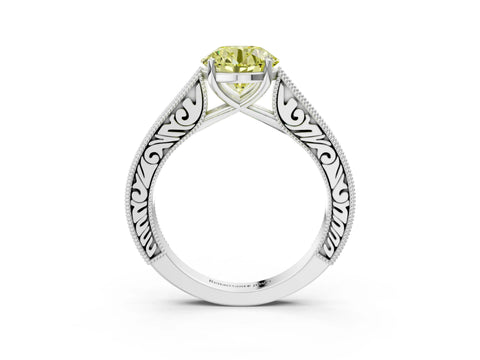 White gold Fancy Yellow Round Cut Cut Pave Band Milgrain Solitaire Ring_25