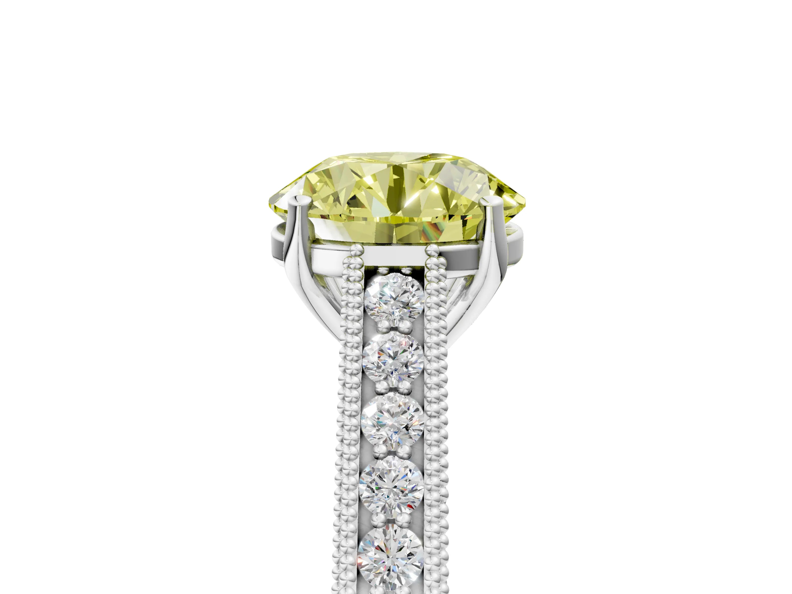 White gold Fancy Yellow Round Cut Cut Pave Band Milgrain Solitaire Ring_27