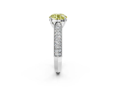 White gold Fancy Yellow Round Cut Cut Pave Split Shank Engagement Ring with Four-Prong Setting_2
