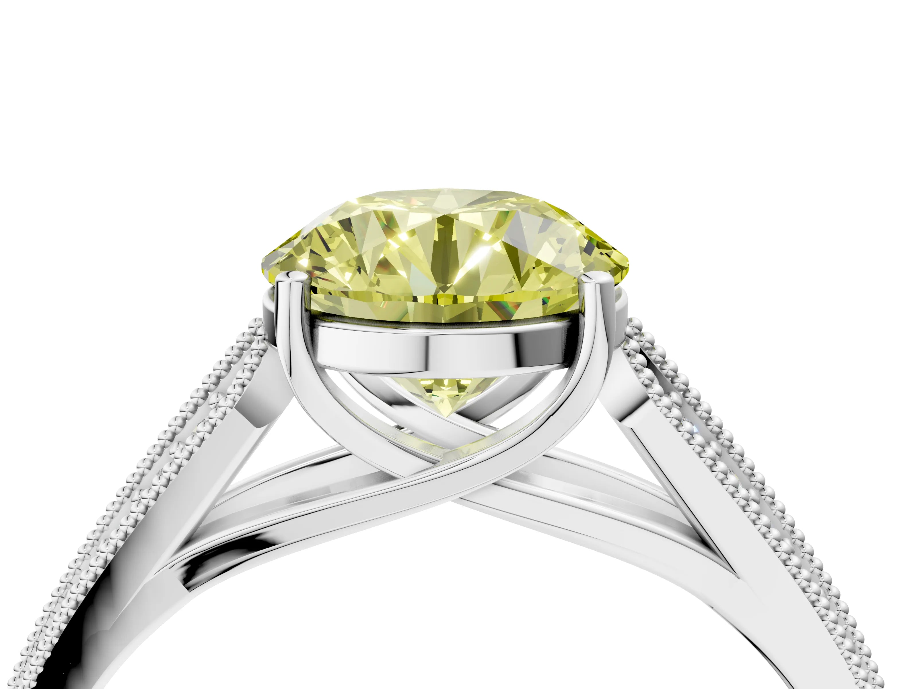 White gold Fancy Yellow Round Cut Cut Pave Split Shank Engagement Ring with Four-Prong Setting_40