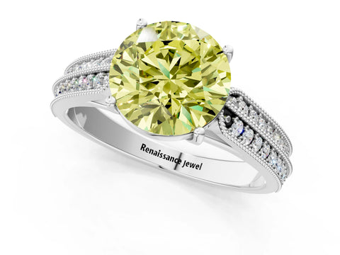 White gold Fancy Yellow Round Cut Cut Pave Split Shank Engagement Ring with Four-Prong Setting_49