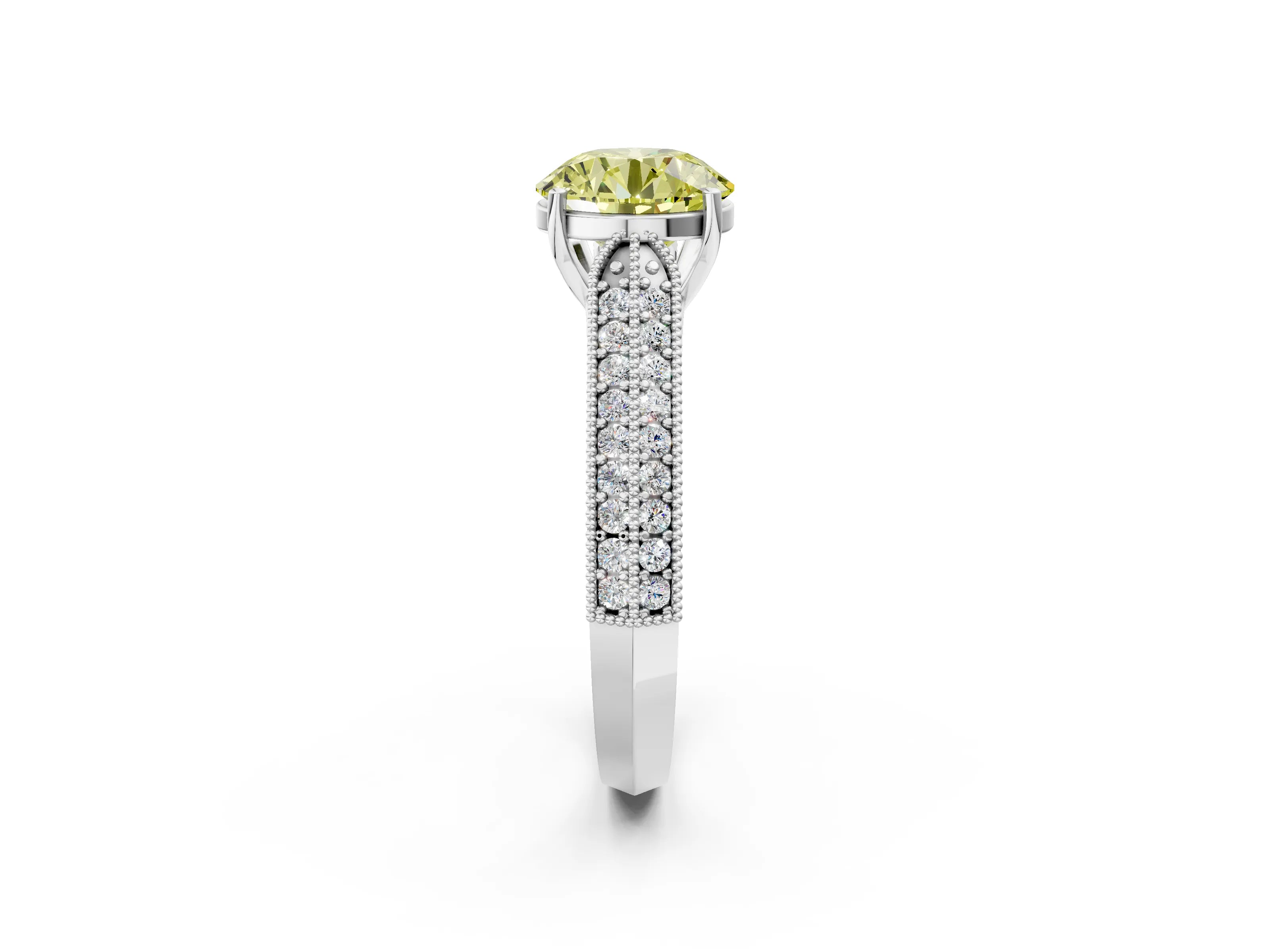 White gold Fancy Yellow Round Cut Cut Pave Split Shank Engagement Ring with Four-Prong Setting_50