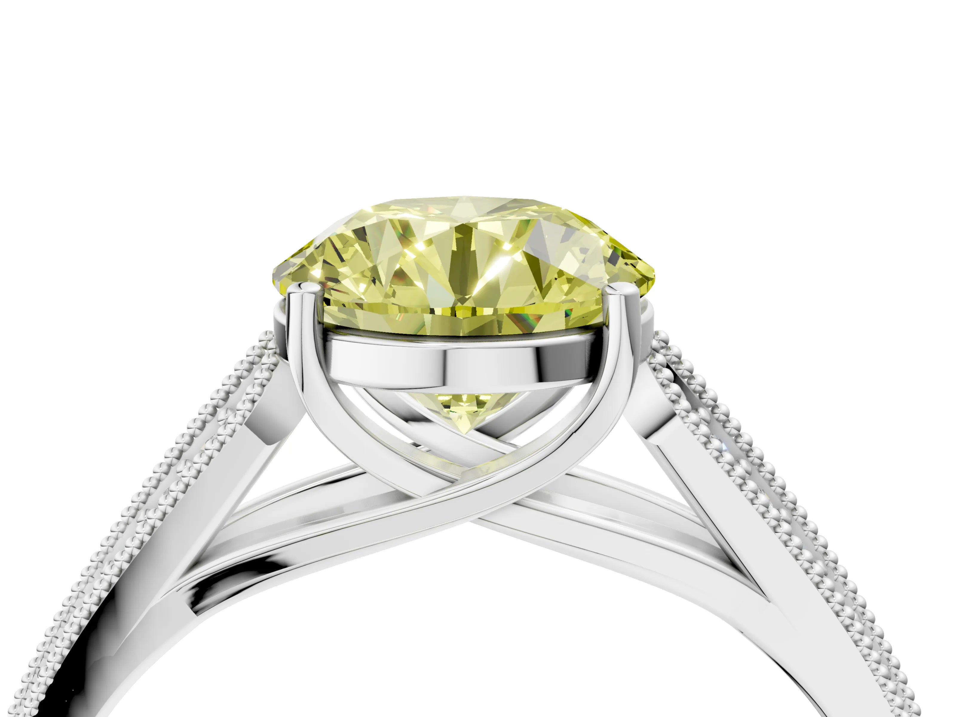 White gold Fancy Yellow Round Cut Cut Pave Split Shank Engagement Ring with Four-Prong Setting_52