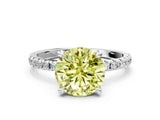 White gold Fancy Yellow Round Cut Diamond Brilliant Solitaire Ring with Pavé Band and Four-Prong Setting_12