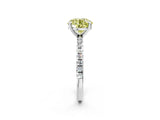 White gold Fancy Yellow Round Cut Diamond Brilliant Solitaire Ring with Pavé Band and Four-Prong Setting_14