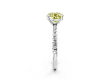 White gold Fancy Yellow Round Cut Diamond Brilliant Solitaire Ring with Pavé Band and Four-Prong Setting_14