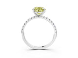 White gold Fancy Yellow Round Cut Diamond Brilliant Solitaire Ring with Pavé Band and Four-Prong Setting_15