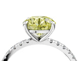 White gold Fancy Yellow Round Cut Diamond Brilliant Solitaire Ring with Pavé Band and Four-Prong Setting_16