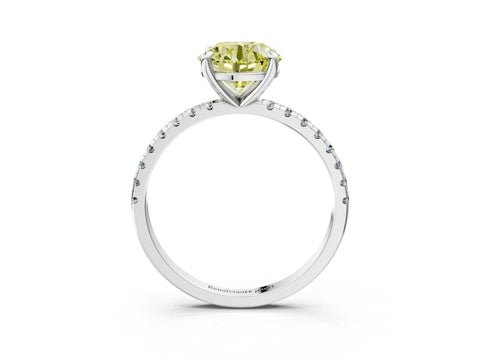 White gold Fancy Yellow Round Cut Diamond Brilliant Solitaire Ring with Pavé Band and Four-Prong Setting_3