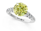 White gold Fancy Yellow Round Cut Diamond Cathedral Solitaire Ring with Round  Pavé Band_90