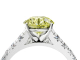 White gold Fancy Yellow Round Cut Diamond Cathedral Solitaire Ring with Round  Pavé Band_93