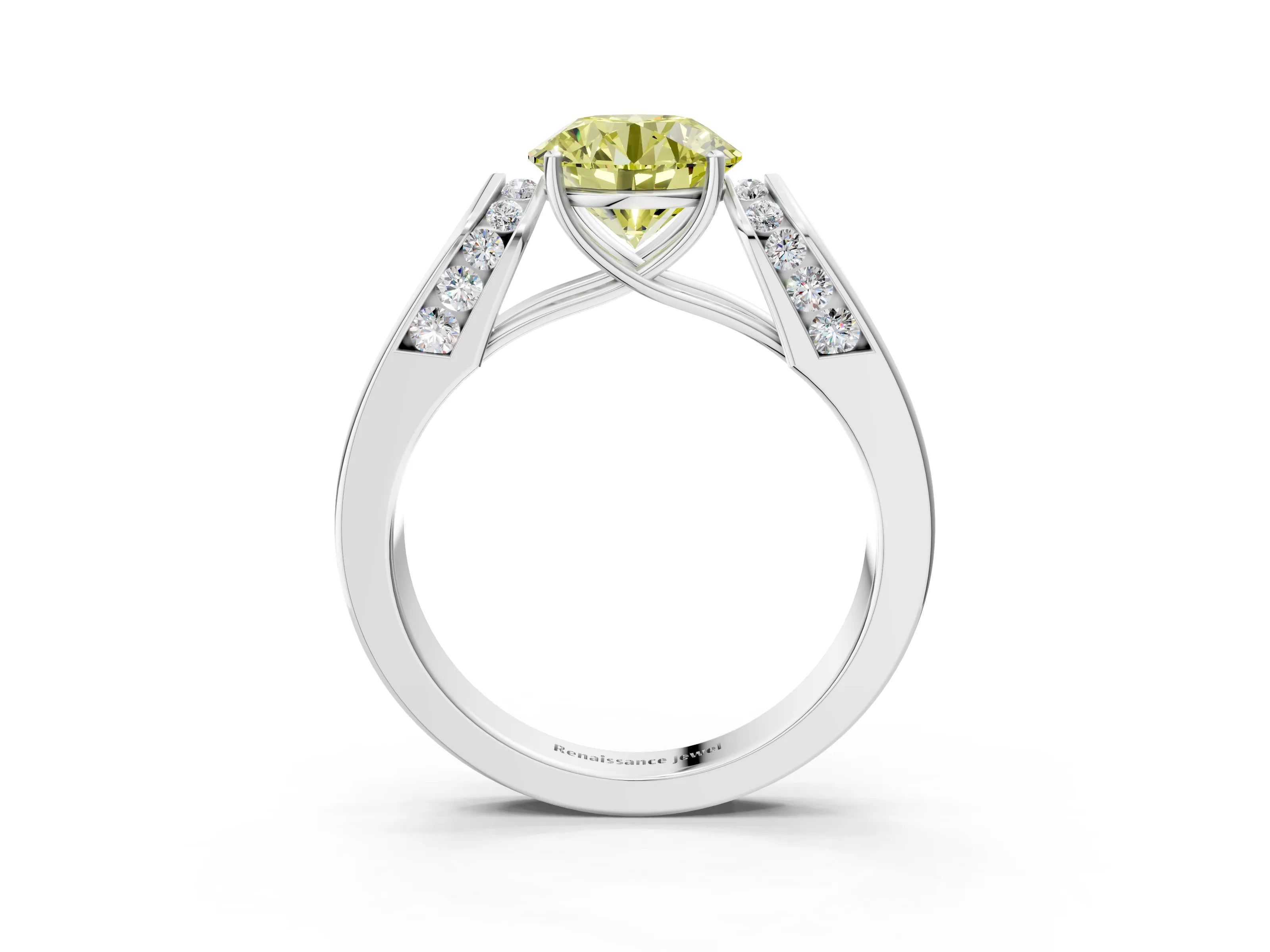 White gold Fancy Yellow Round Cut Diamond Channel Set Solitaire Ring with Four-Prong Setting_39