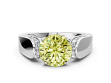 White gold Fancy Yellow Round Cut Diamond Channel Set Solitaire Ring with Four-Prong Setting_47