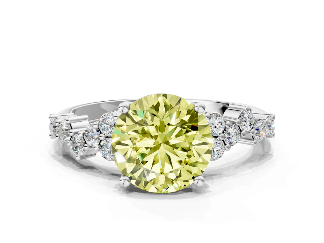 White gold Fancy Yellow Round Cut Diamond Cluster Pavé Band with Four-Prong Setting_3