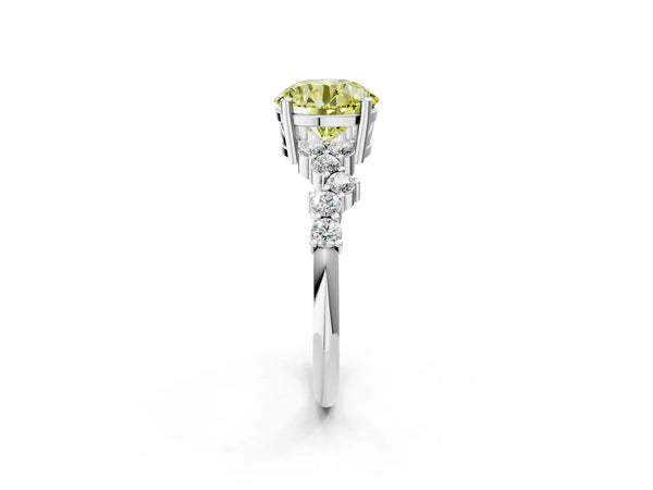 White gold Fancy Yellow Round Cut Diamond Cluster Pavé Band with Four-Prong Setting