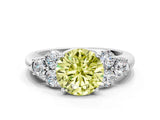 White gold Fancy Yellow Round  Cut Diamond Cluster Ring with Round Accent Stones and Prong Setting on a Classic Band_29