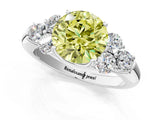 White gold Fancy Yellow Round  Cut Diamond Cluster Ring with Round Accent Stones and Prong Setting on a Classic Band_30