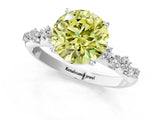 White gold Fancy Yellow Round Cut Diamond Cluster Side Stone Solitaire Ring with Prong Setting_54