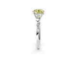 White gold Fancy Yellow Round Cut Diamond Cluster Side Stone Solitaire Ring with Prong Setting_55