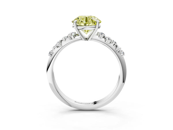 Platinum Round Graduated Cluster Engagement Ring Setting for Fancy Yellow Center